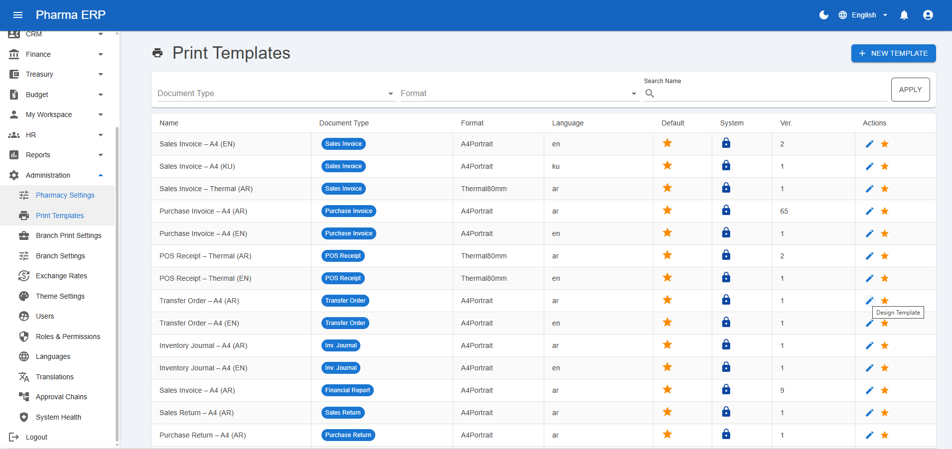 Print Templates List